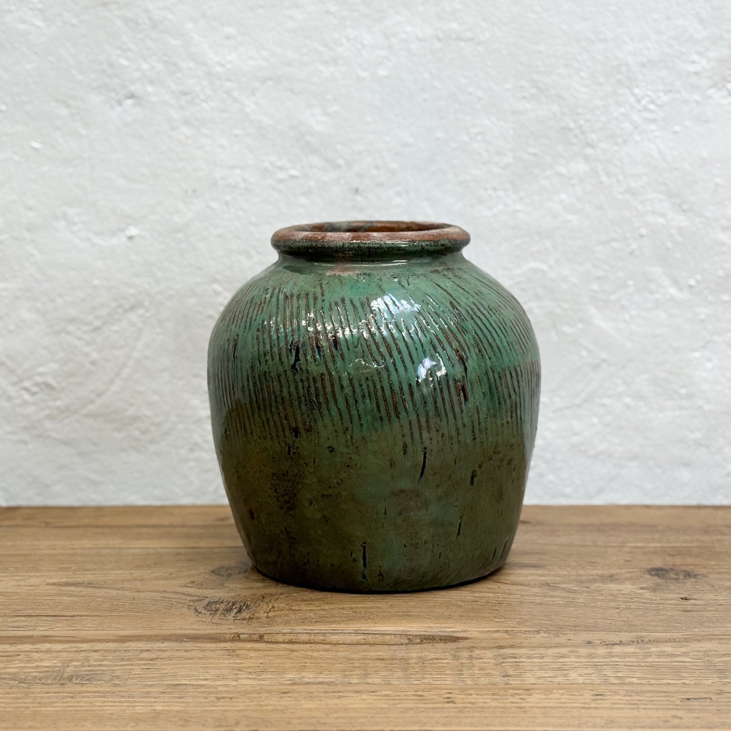 Scored Green Glazed Pot