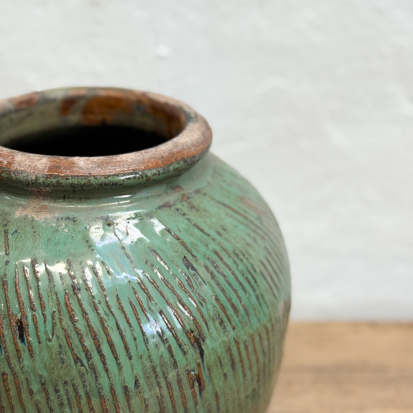 Scored Green Glazed Pot