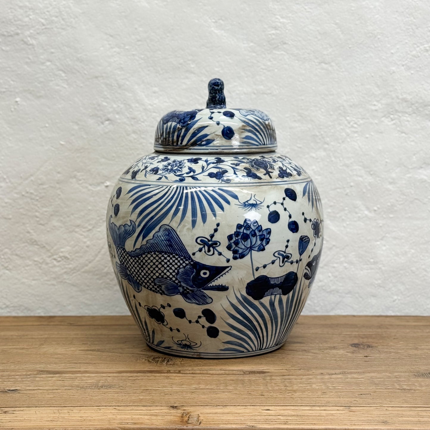 Fish Porcelain Jar with Foo Dog Lid