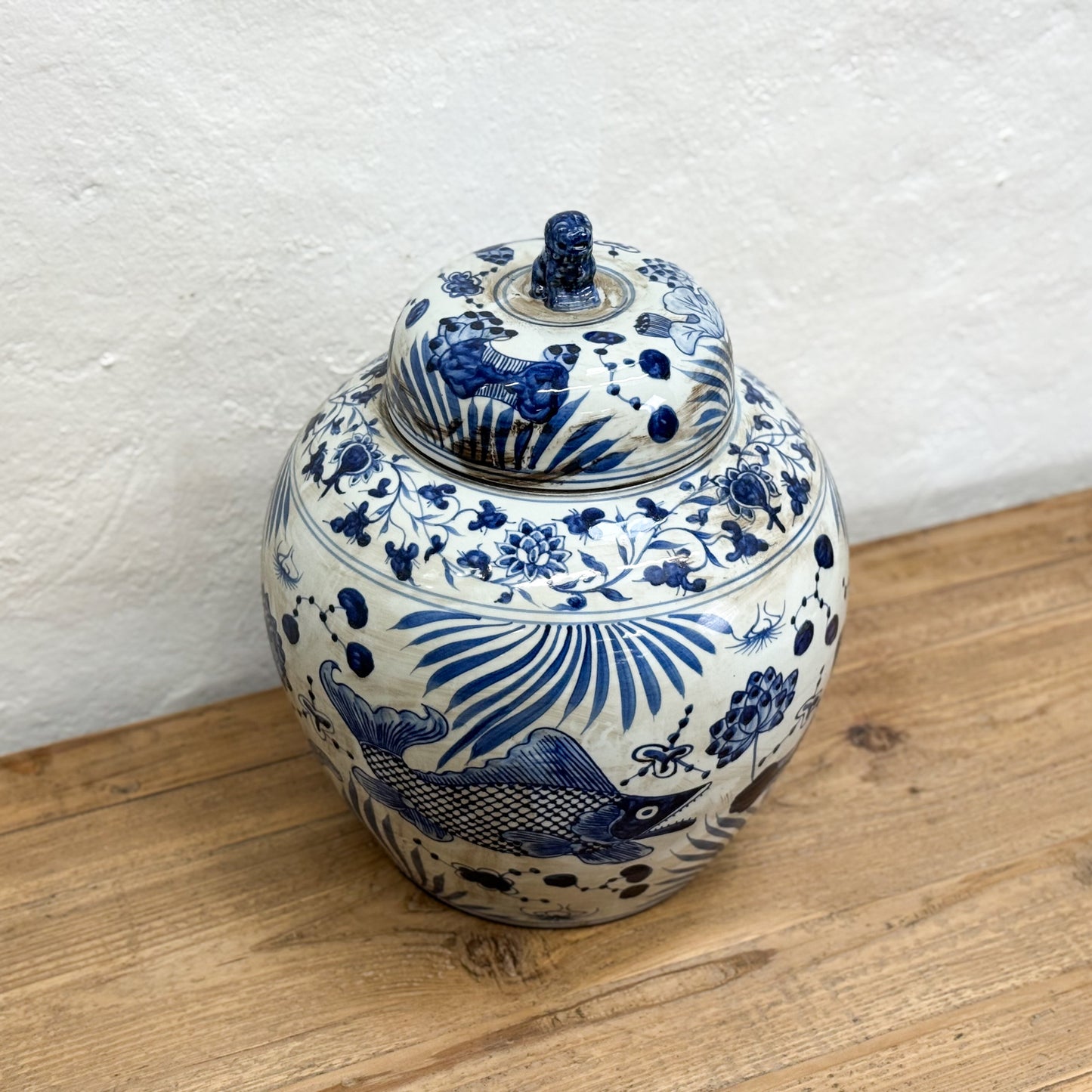 Fish Porcelain Jar with Foo Dog Lid