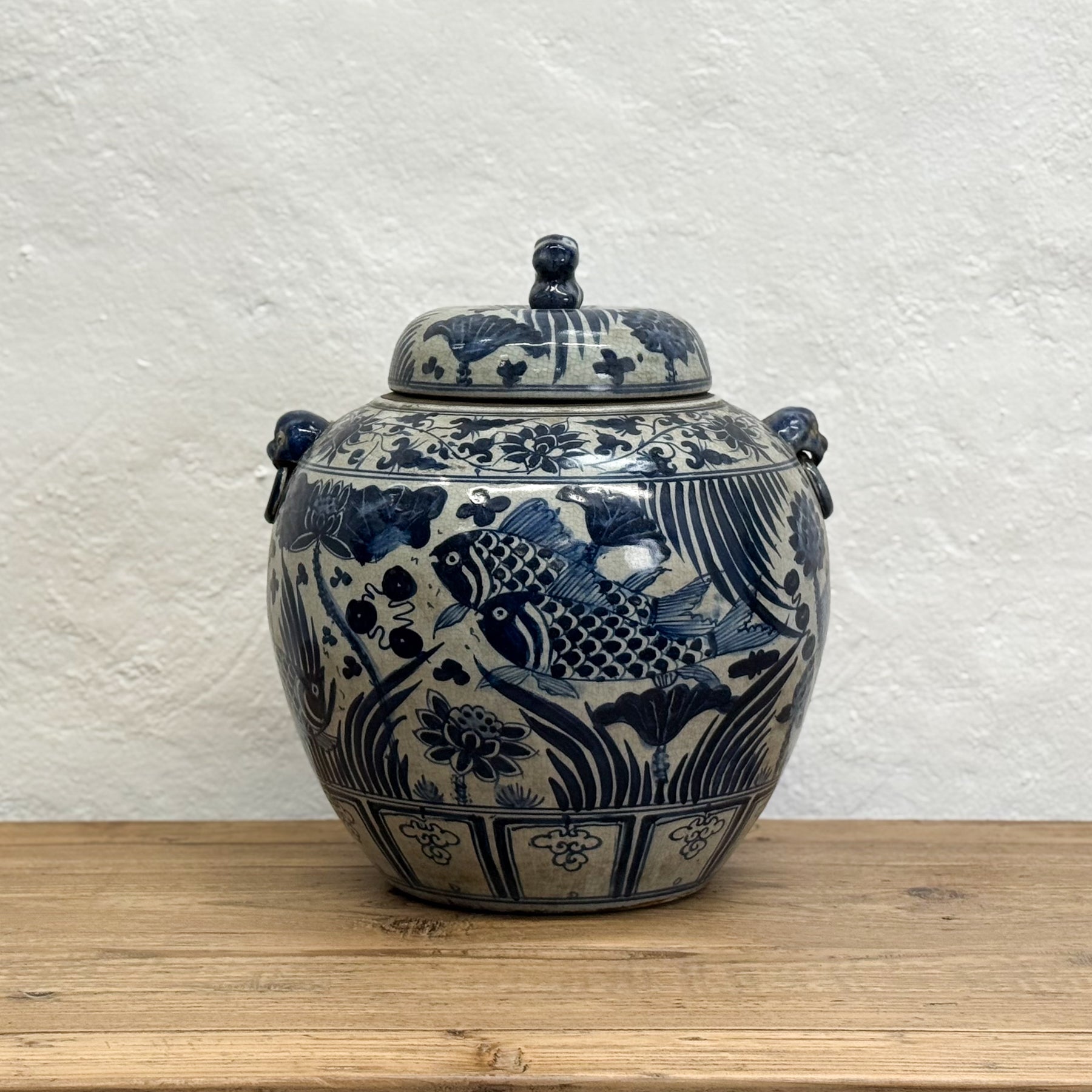 Fish Porcelain Jar with Foo Dog Lid