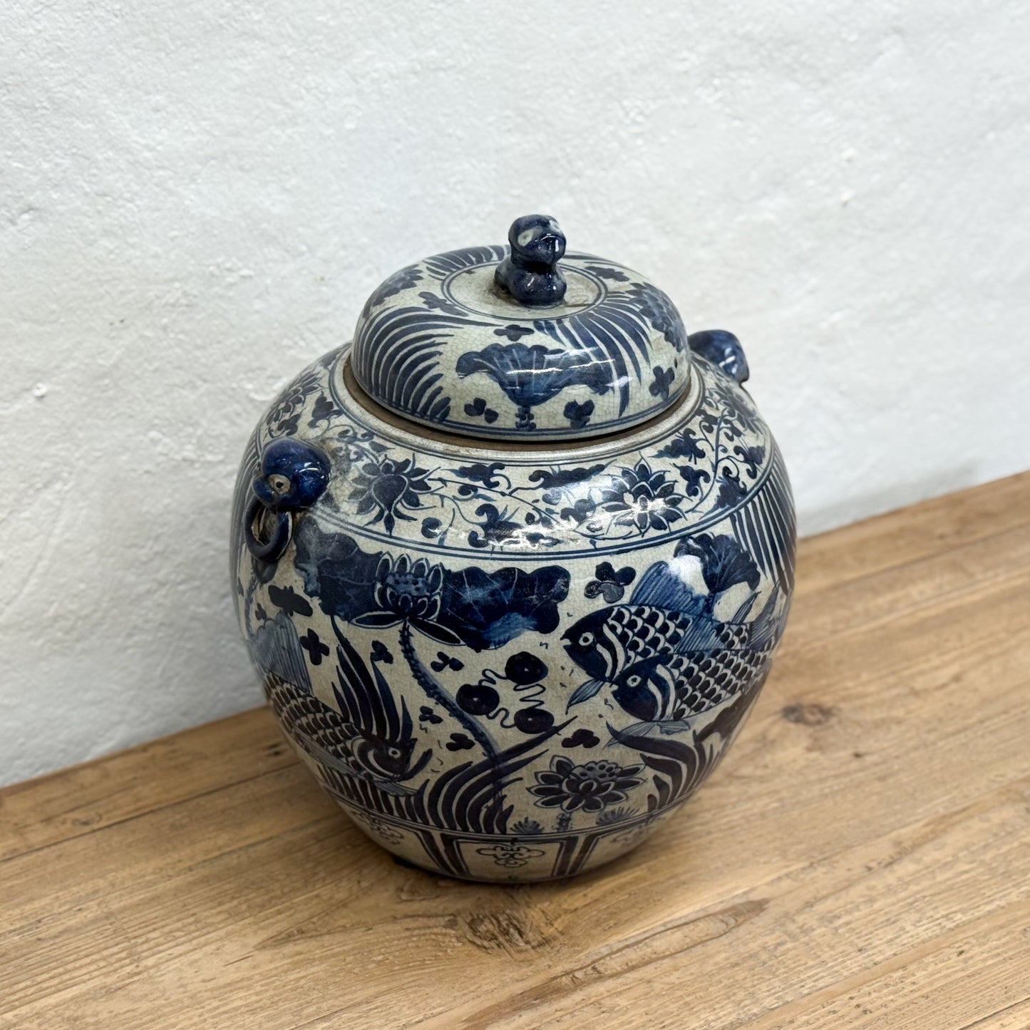 Fish Porcelain Jar with Foo Dog Lid