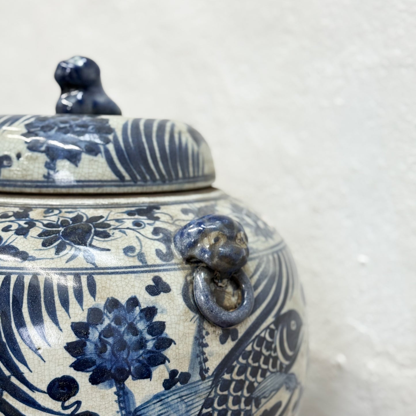 Fish Porcelain Jar with Foo Dog Lid