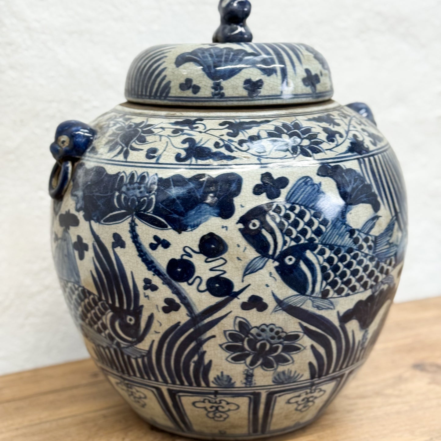 Fish Porcelain Jar with Foo Dog Lid