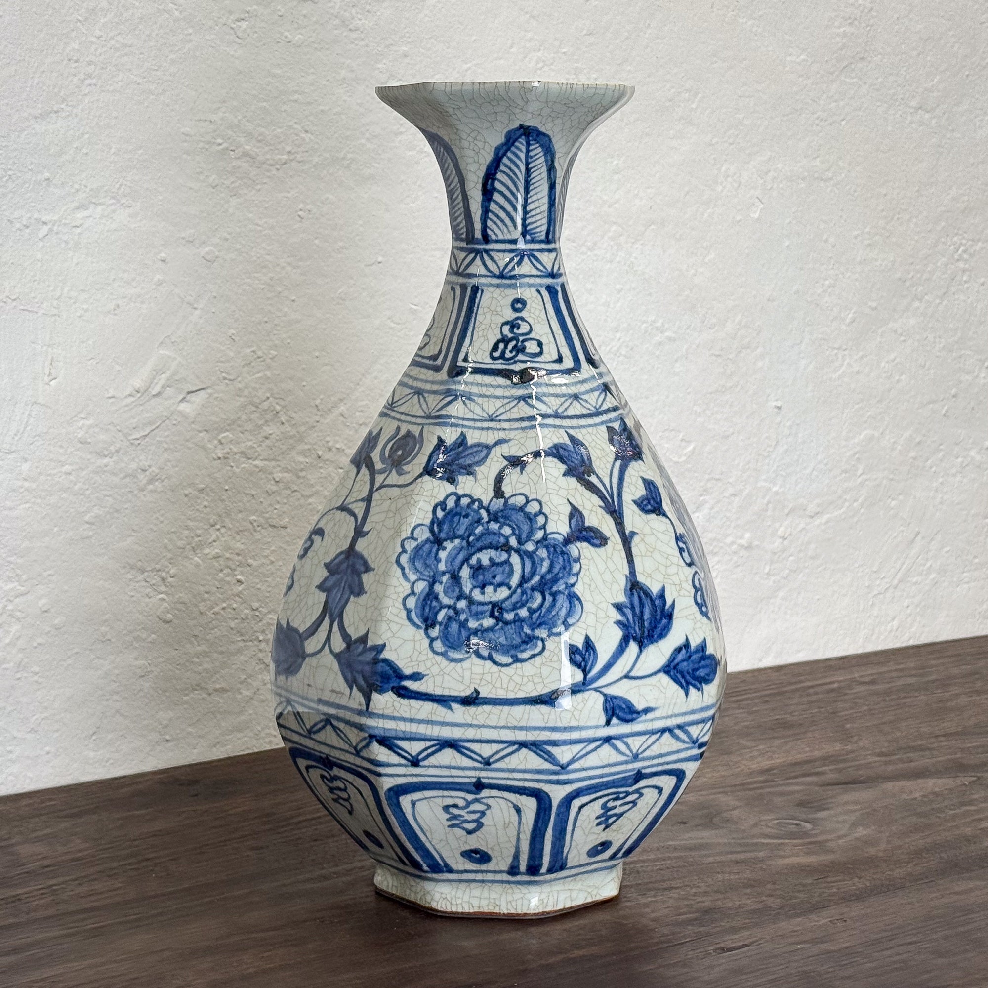 Blue & White Fluted Hexagonal Vase