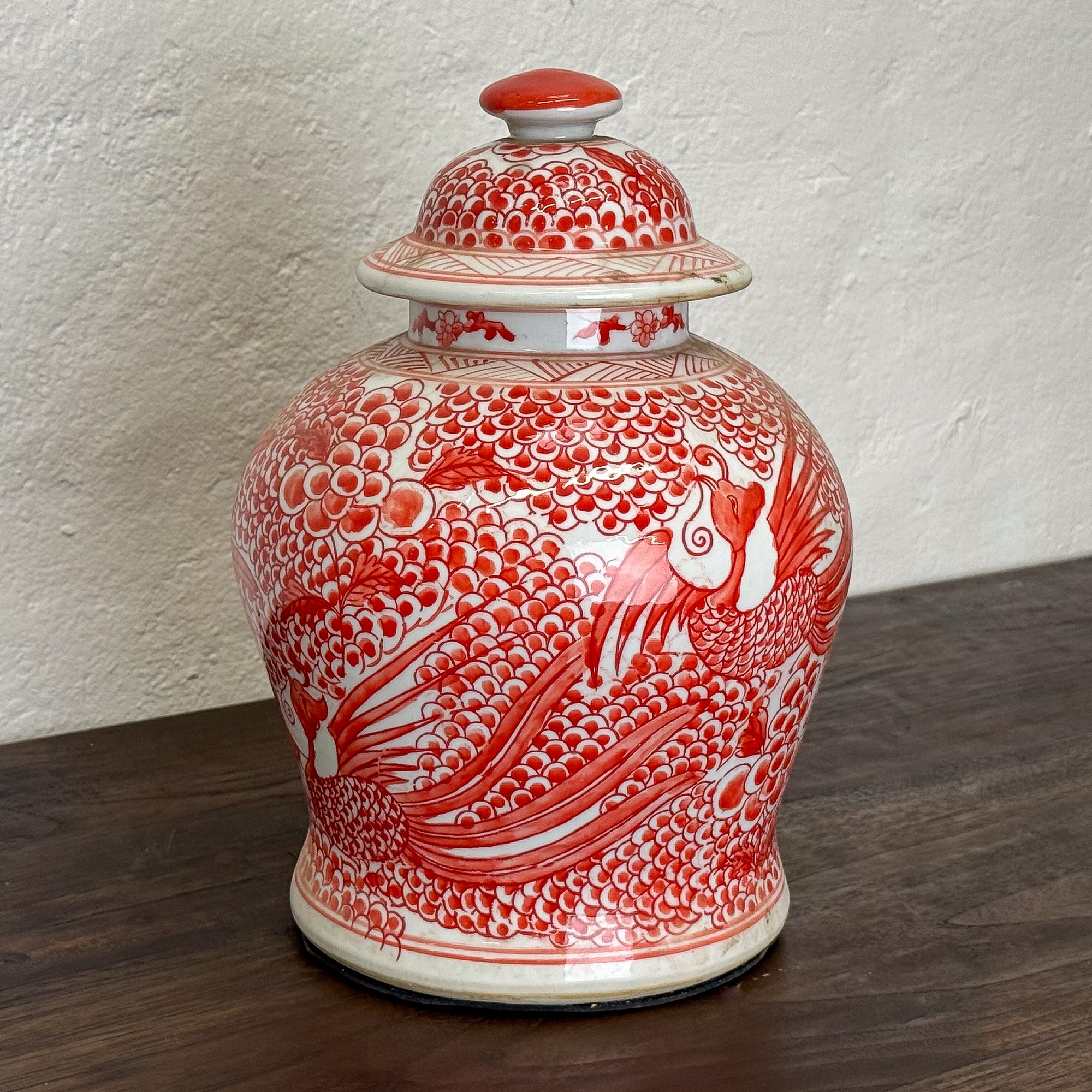 Coral & White Phoenix Temple Jar