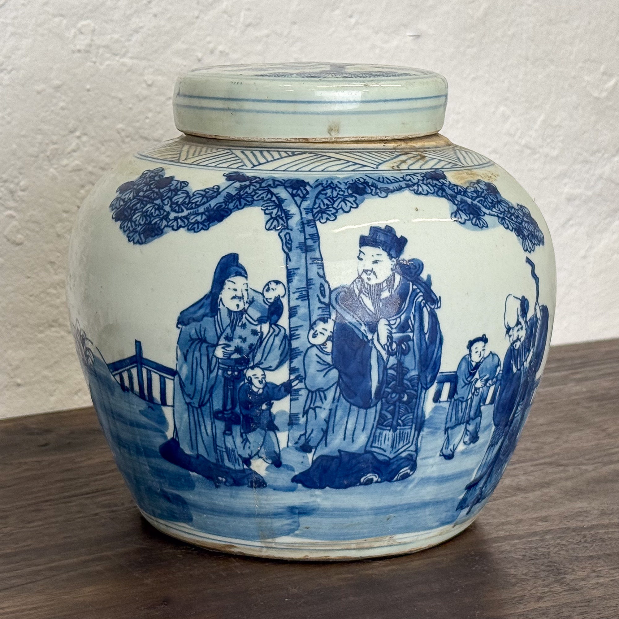 Blue & White Figure Ginger Jar