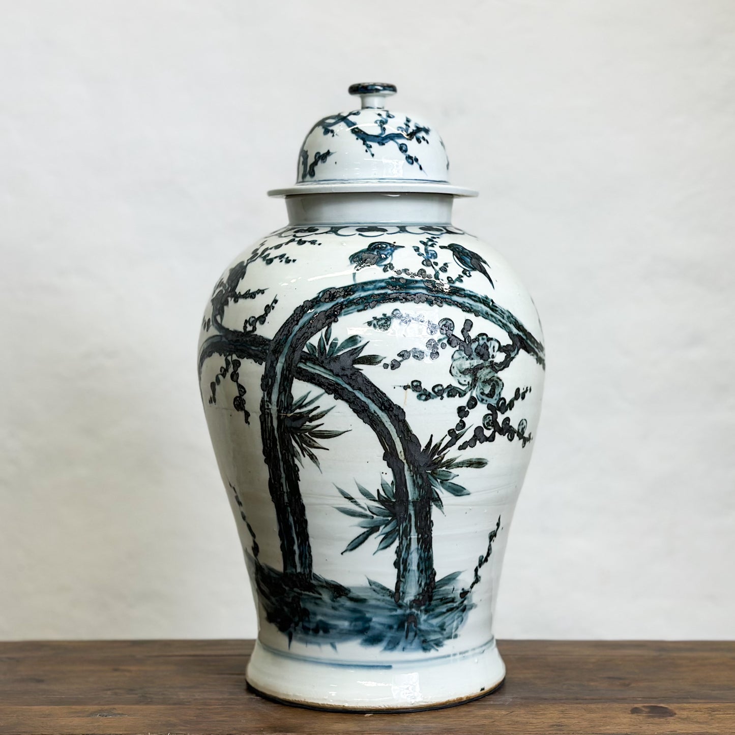 Bird & Blossom Porcelain Temple Jar