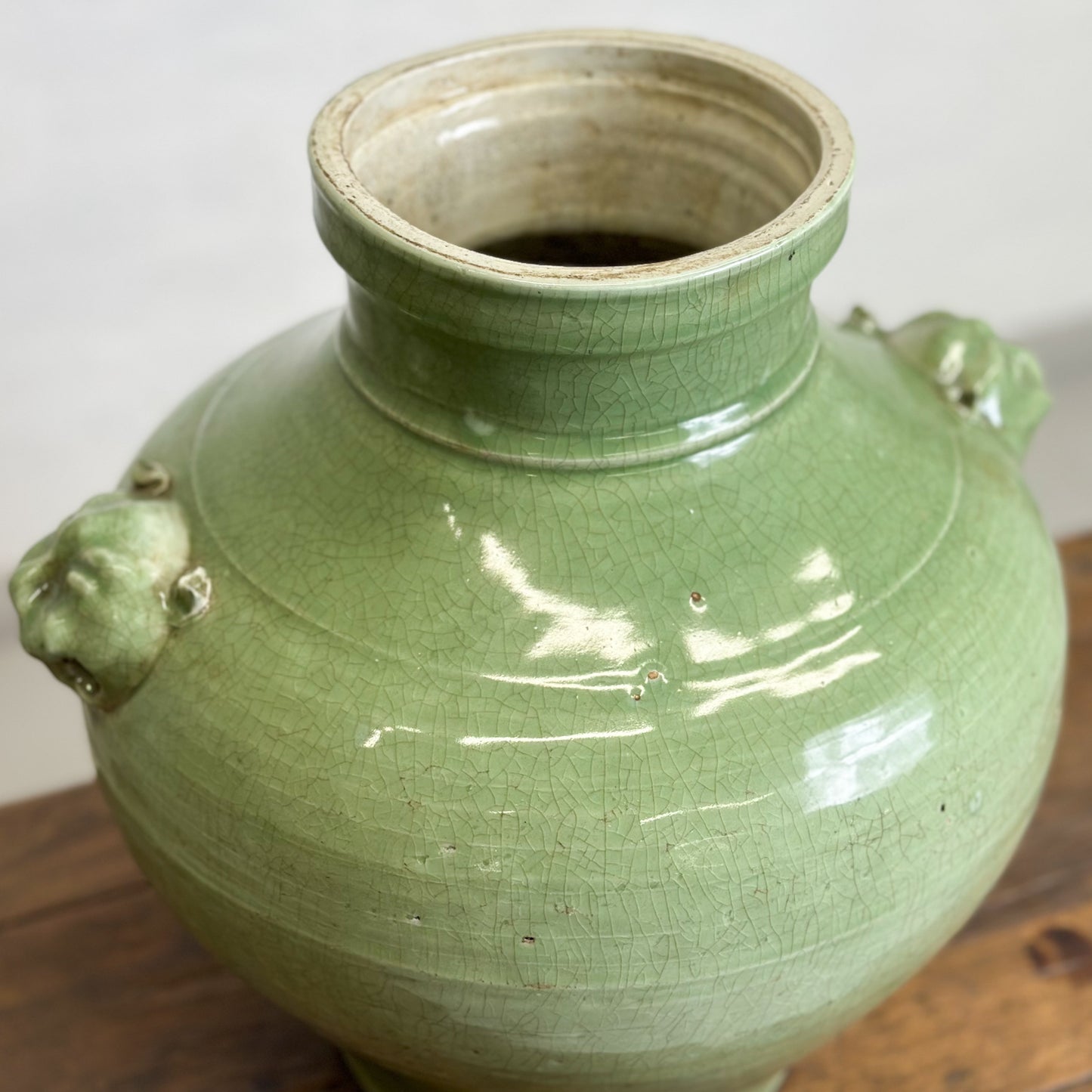 Crackled Celadon Foo Dog Vase