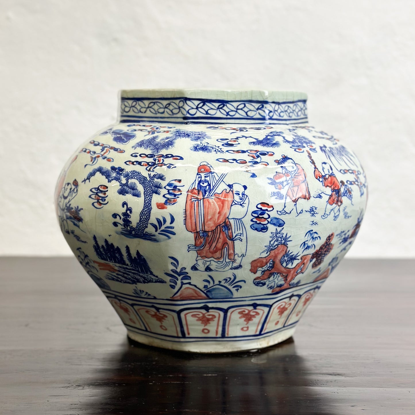 Village Life Octagonal Porcelain Vase