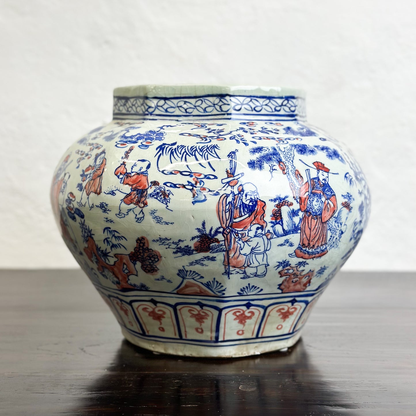 Village Life Octagonal Porcelain Vase