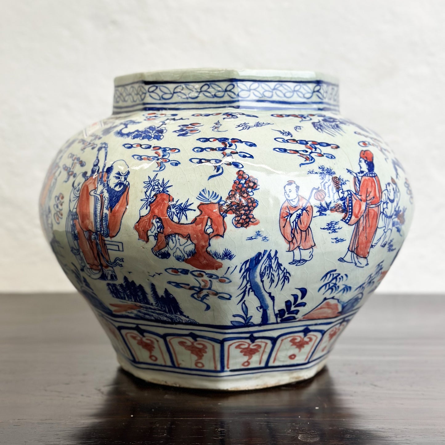 Village Life Octagonal Porcelain Vase
