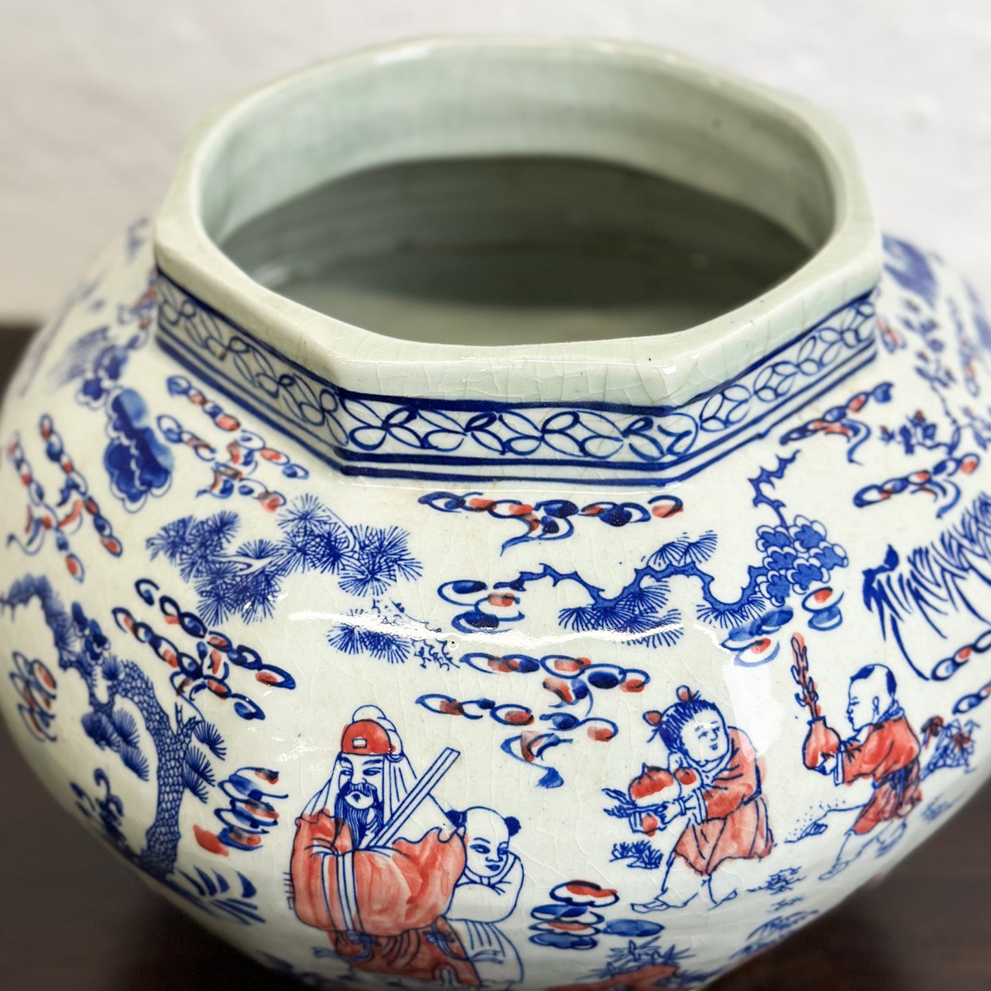 Village Life Octagonal Porcelain Vase