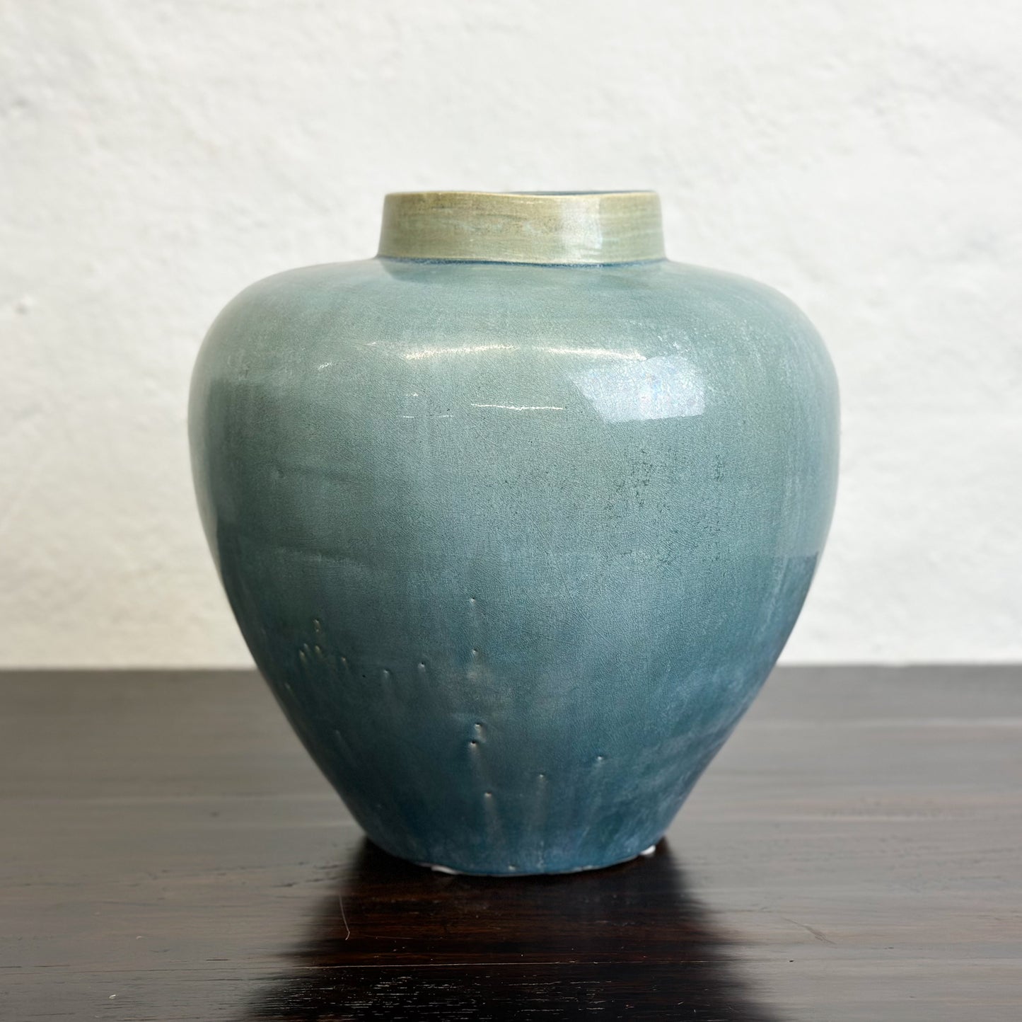 Chinese-Ceramic-Seagreen-Blue-Green-Wash-Tapered-Vase-with-Lip