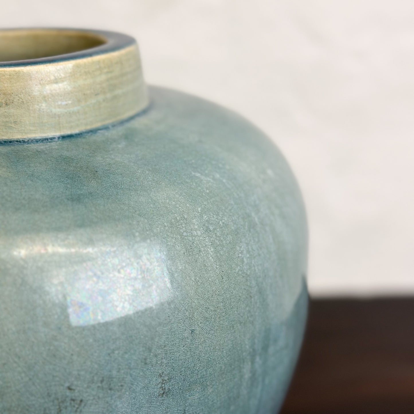 Chinese-Ceramic-Seagreen-Blue-Green-Wash-Tapered-Vase-with-Lip