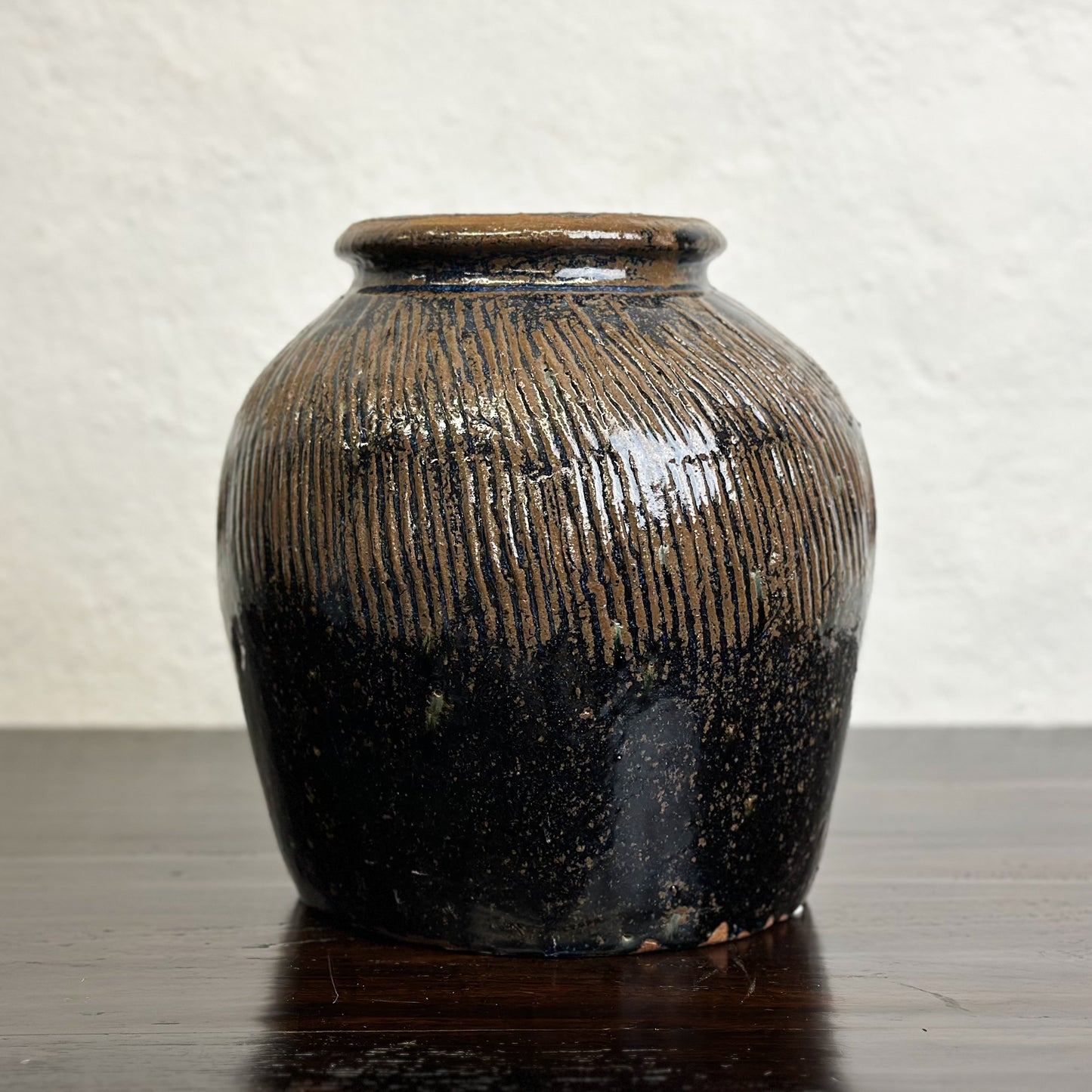 Vintage Scored Ceramic Wine Jar