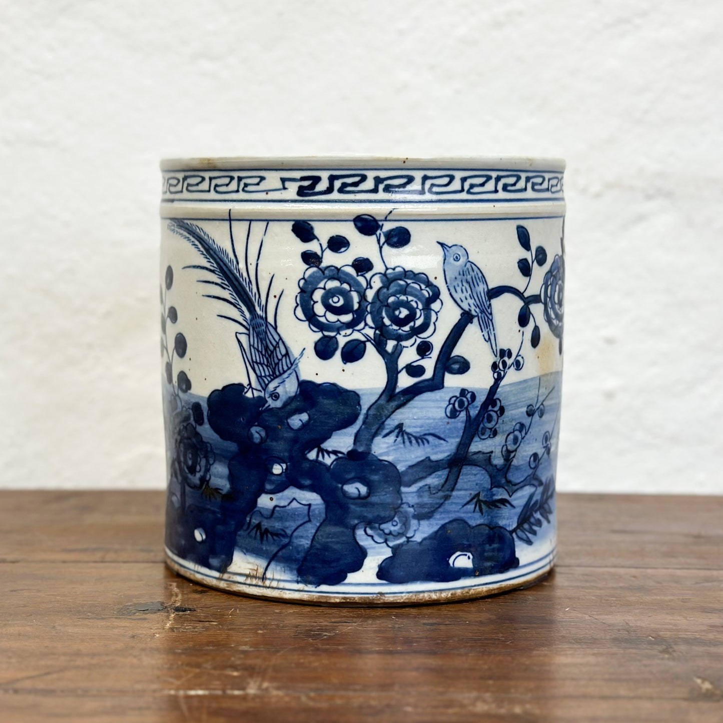 -Chinese-Blue-and-White-Porcelain-Paint-Brush-Holder-Planter-Pot-Bird-FLower_1