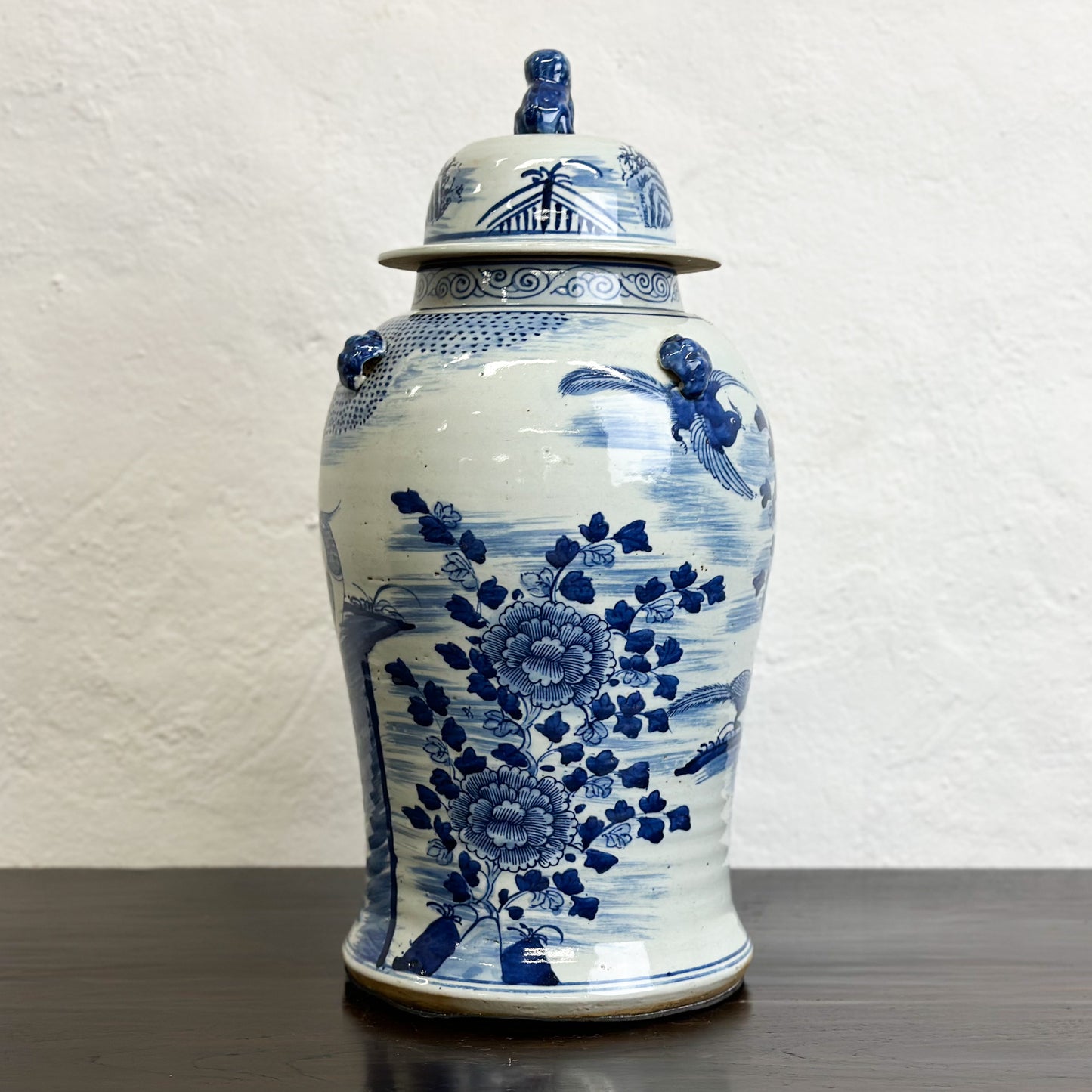 Chinese-Blue-and-White-Porcelain-Temple-Jar-Phoenix-Peony