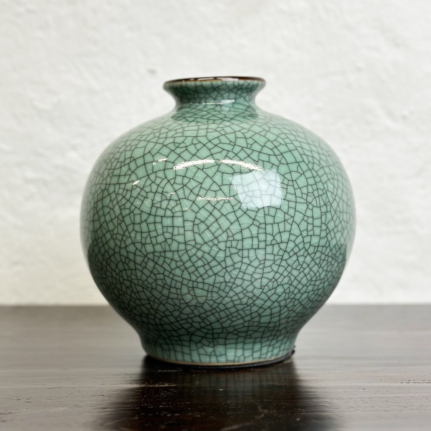 Crackled Celadon Squat Globular Vase
