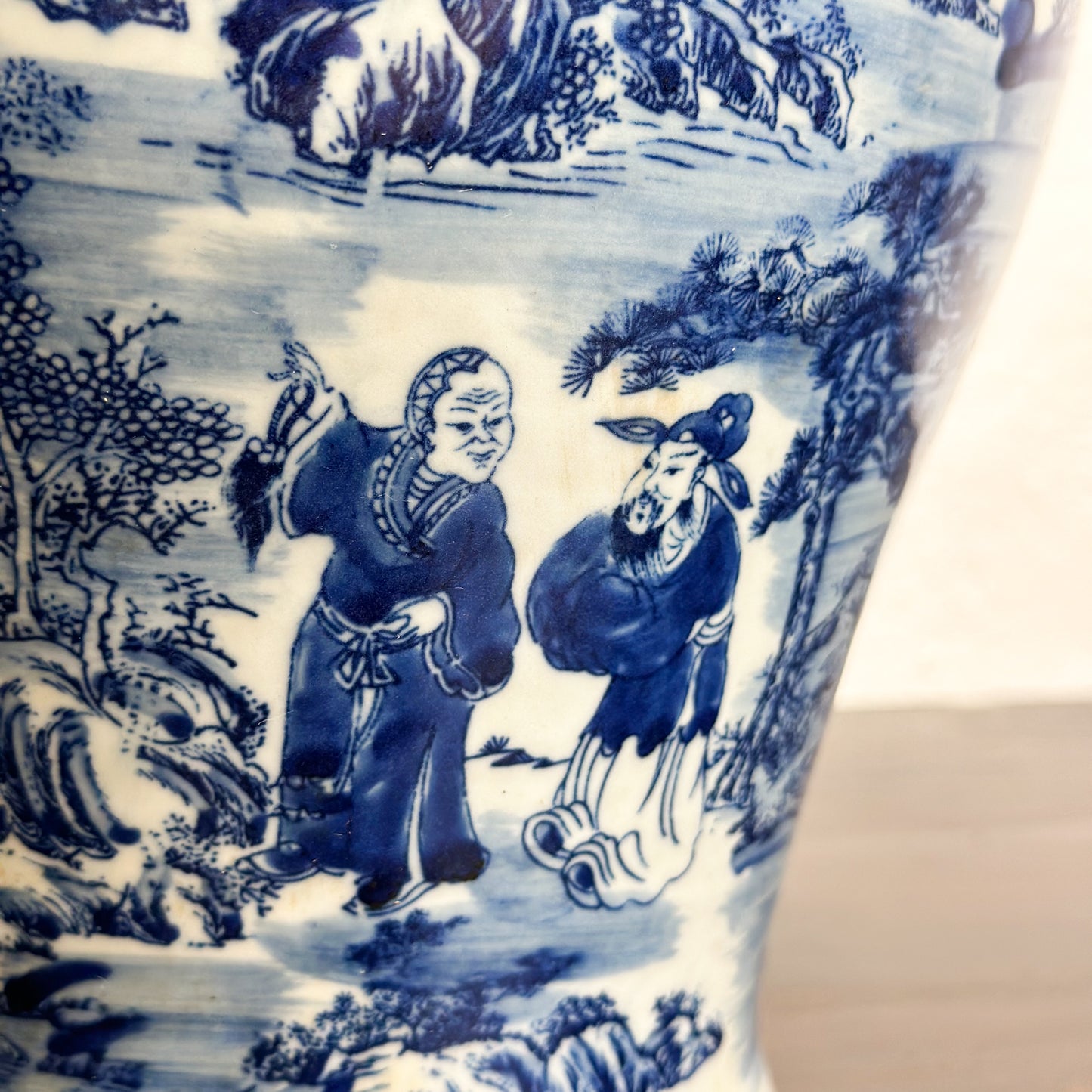 Chinese-Blue-and-White-Porcelain-Temple-Jar-Village-Scene