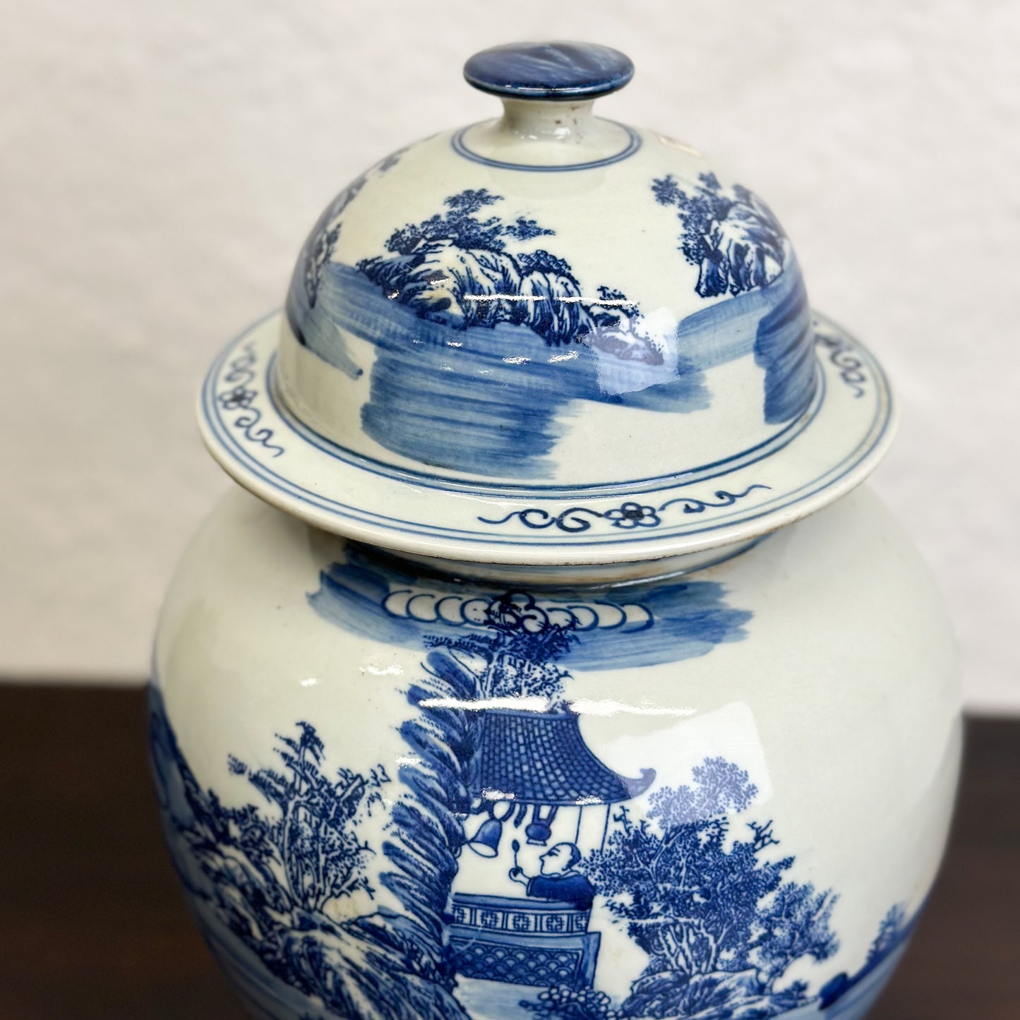 Chinese-Blue-and-White-Porcelain-Temple-Jar-Village-Scene
