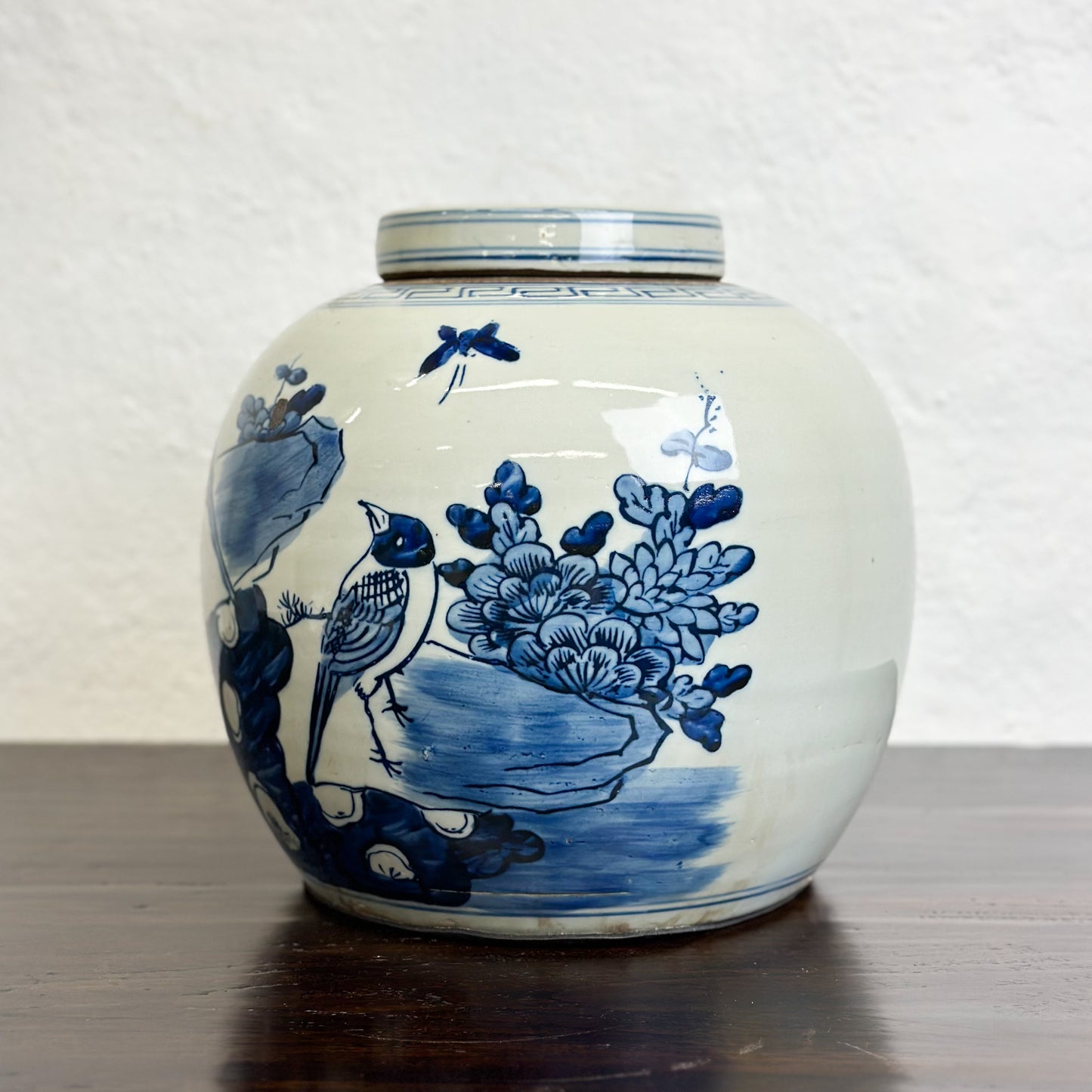 Chinese-Blue-and-White-Porcelain-Ginger-Jar-Garden-Birds