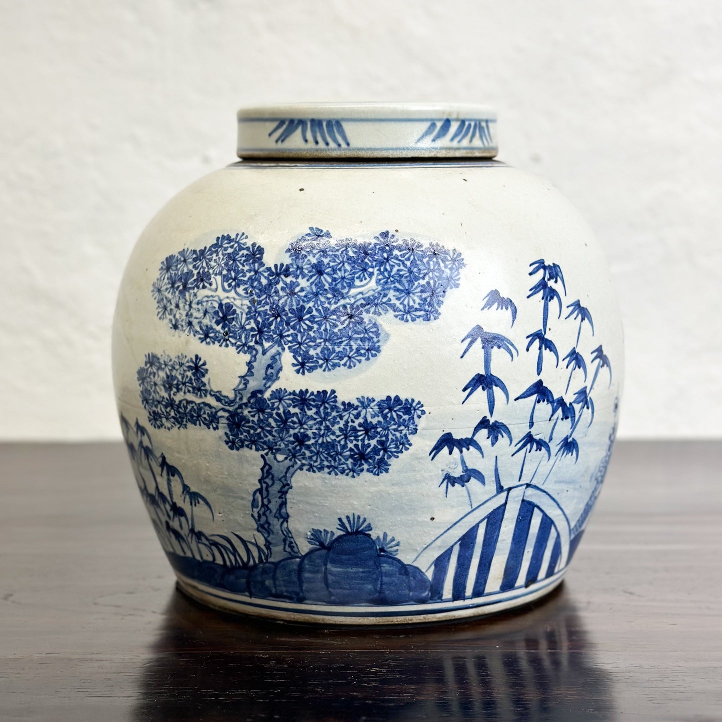 -Chinese-Blue-and-White-Porcelain-Ginger-Jar-Blossoms-and-Bamboo