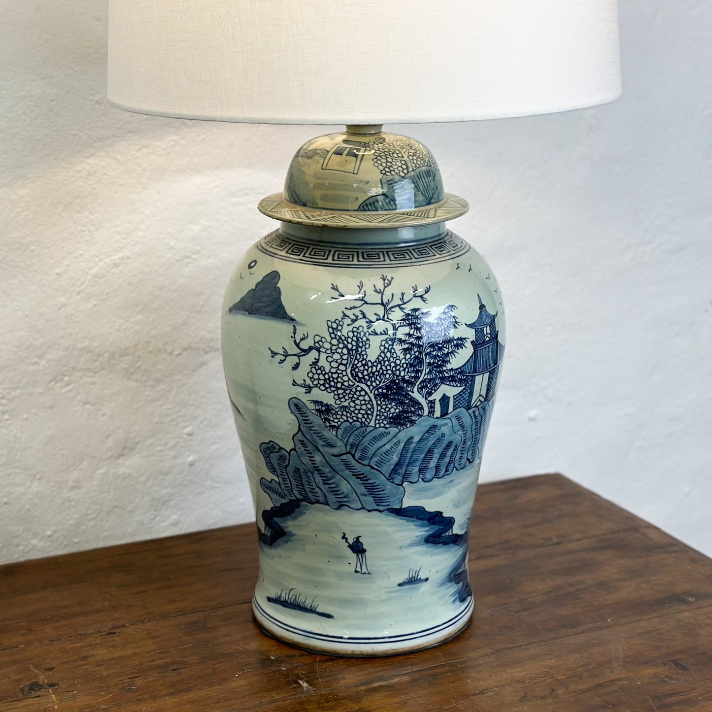 Village Scene Porcelain Temple Jar Lamp Base