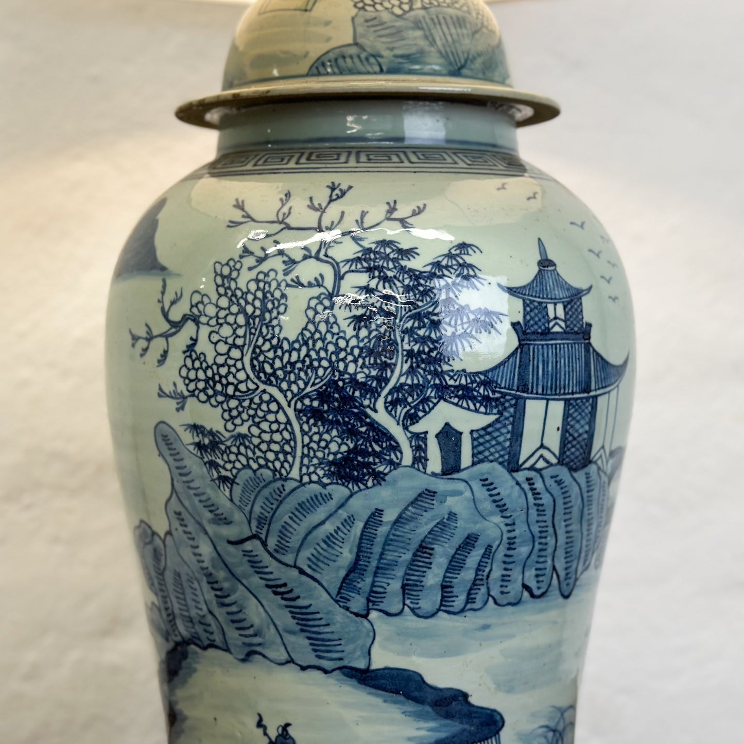 Village Scene Porcelain Temple Jar Lamp Base