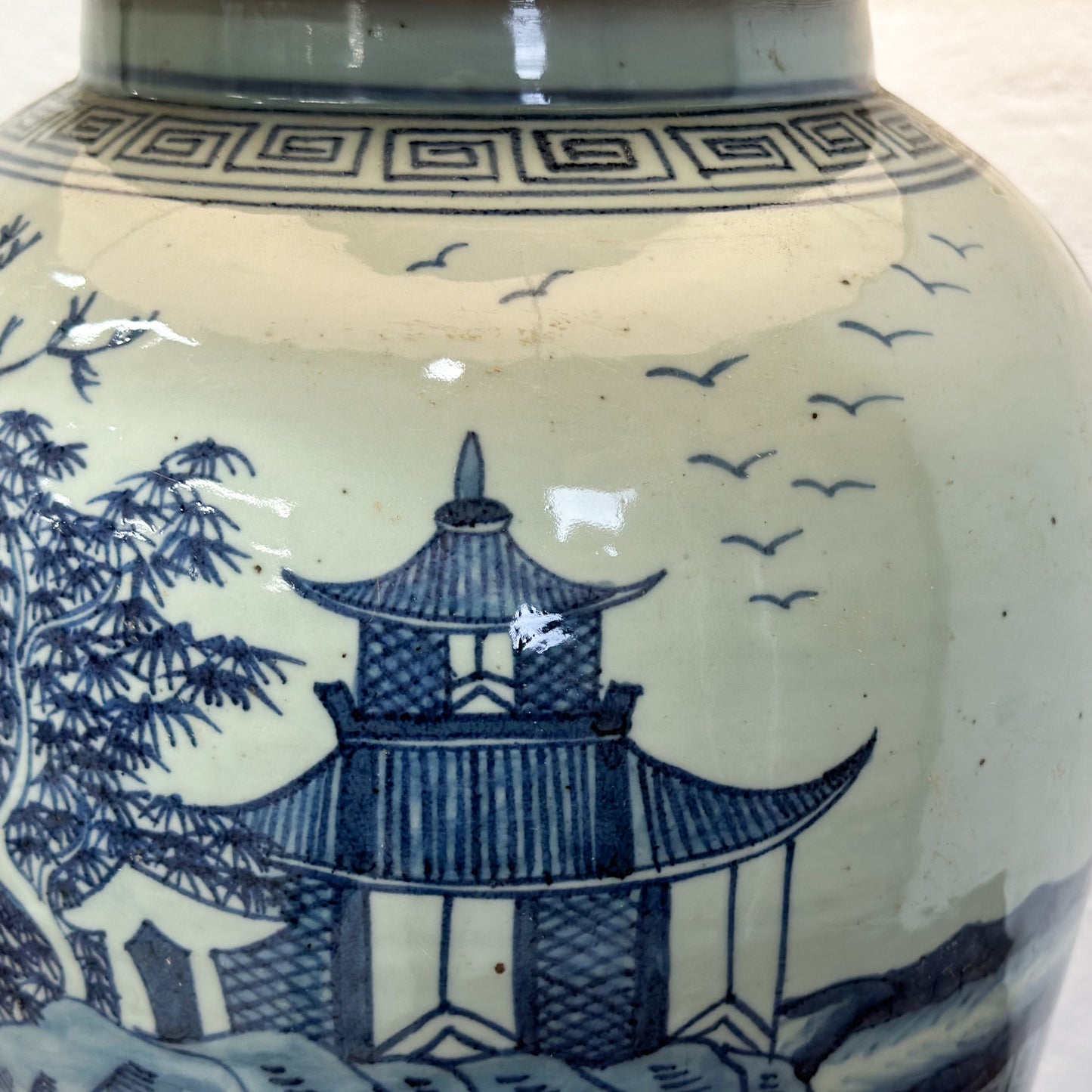 Village Scene Porcelain Temple Jar Lamp Base