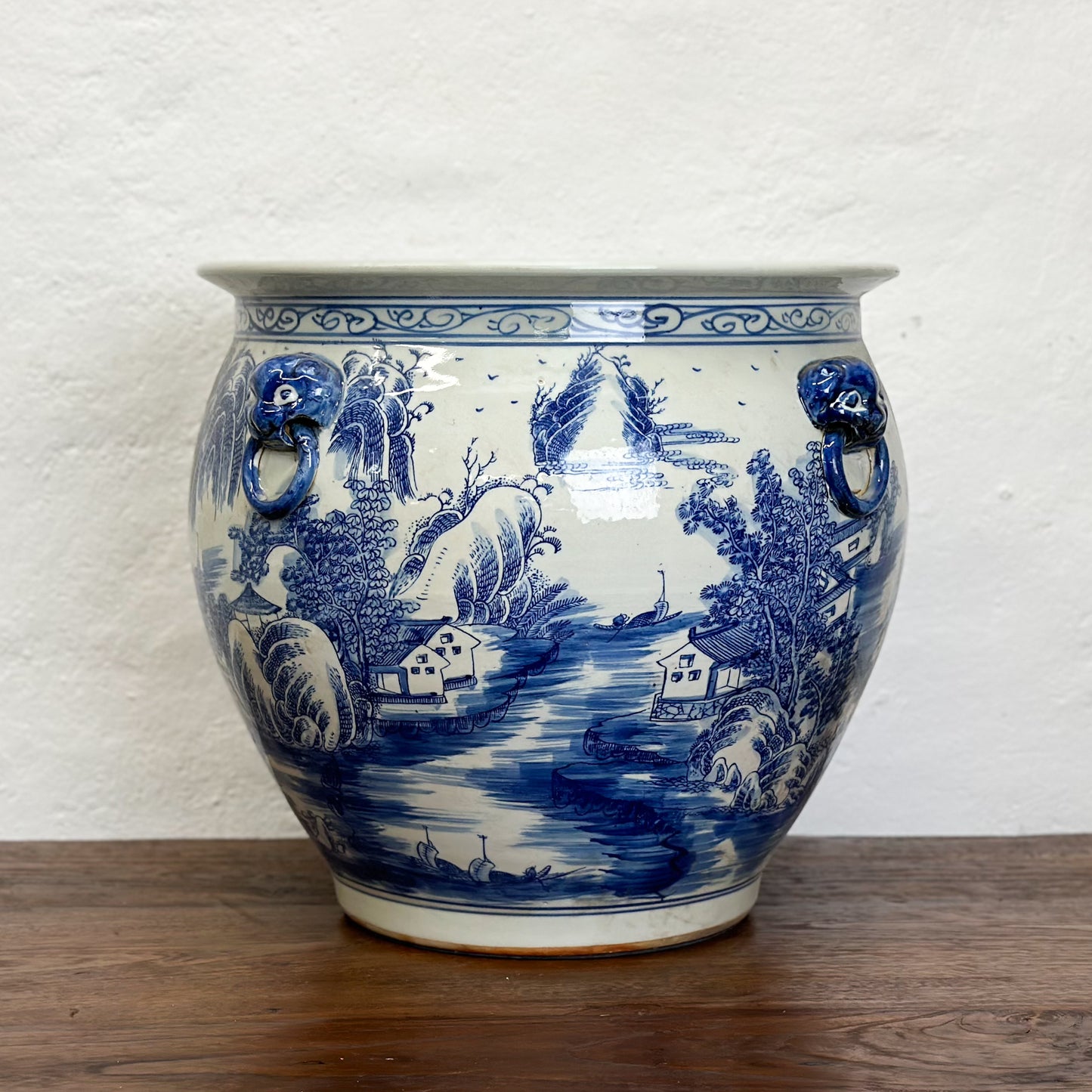 Village Scene Porcelain Planter with Handles