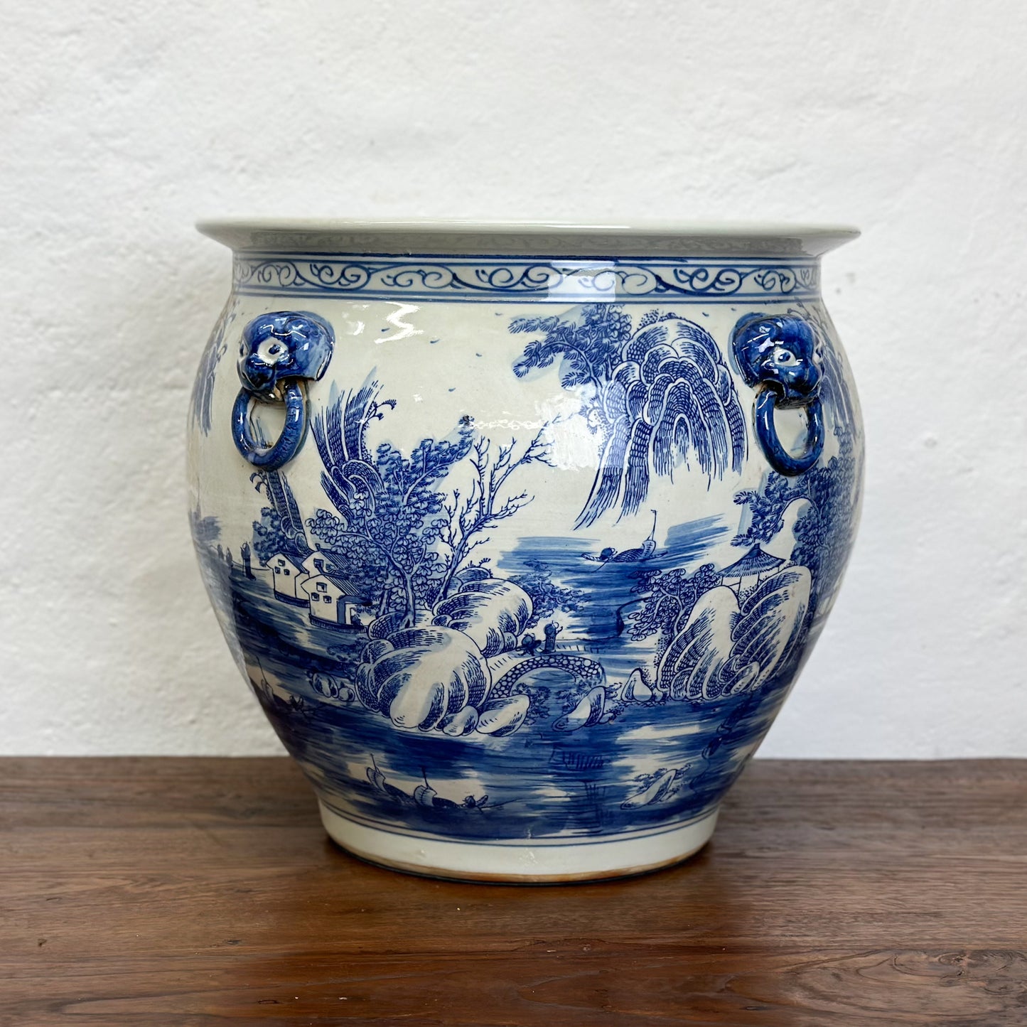 Village Scene Porcelain Planter with Handles