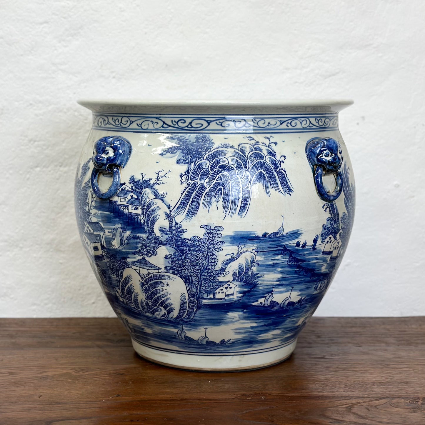 Village Scene Porcelain Planter with Handles