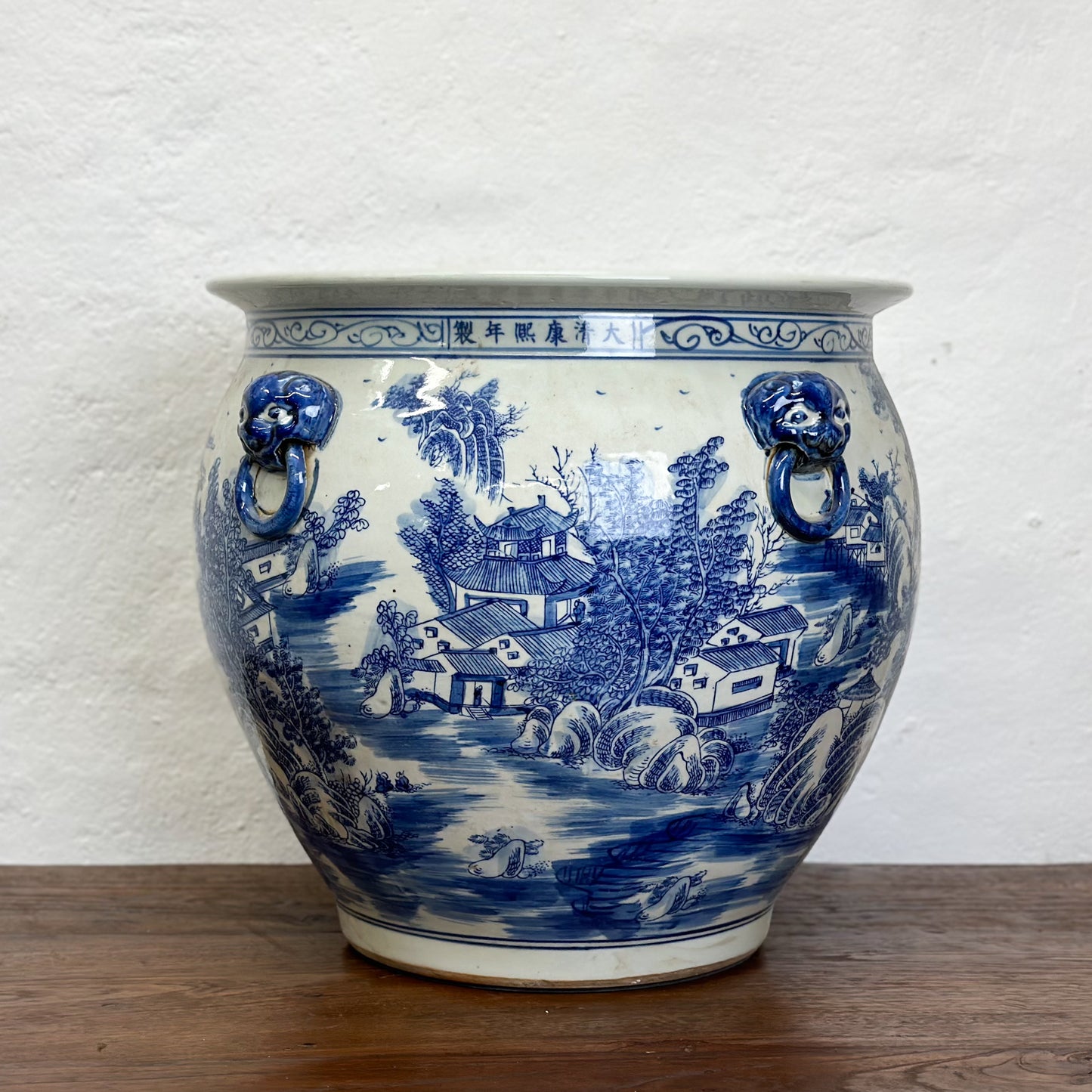 Village Scene Porcelain Planter with Handles