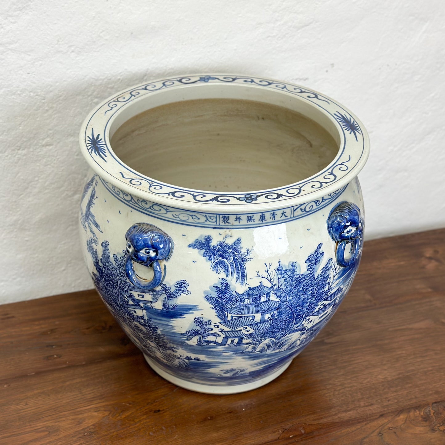 Village Scene Porcelain Planter with Handles