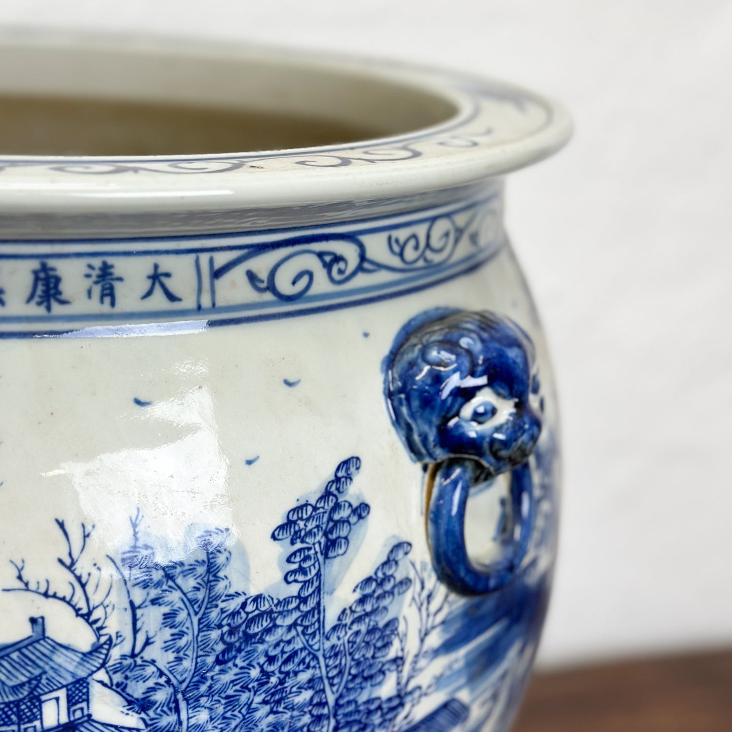 Village Scene Porcelain Planter with Handles