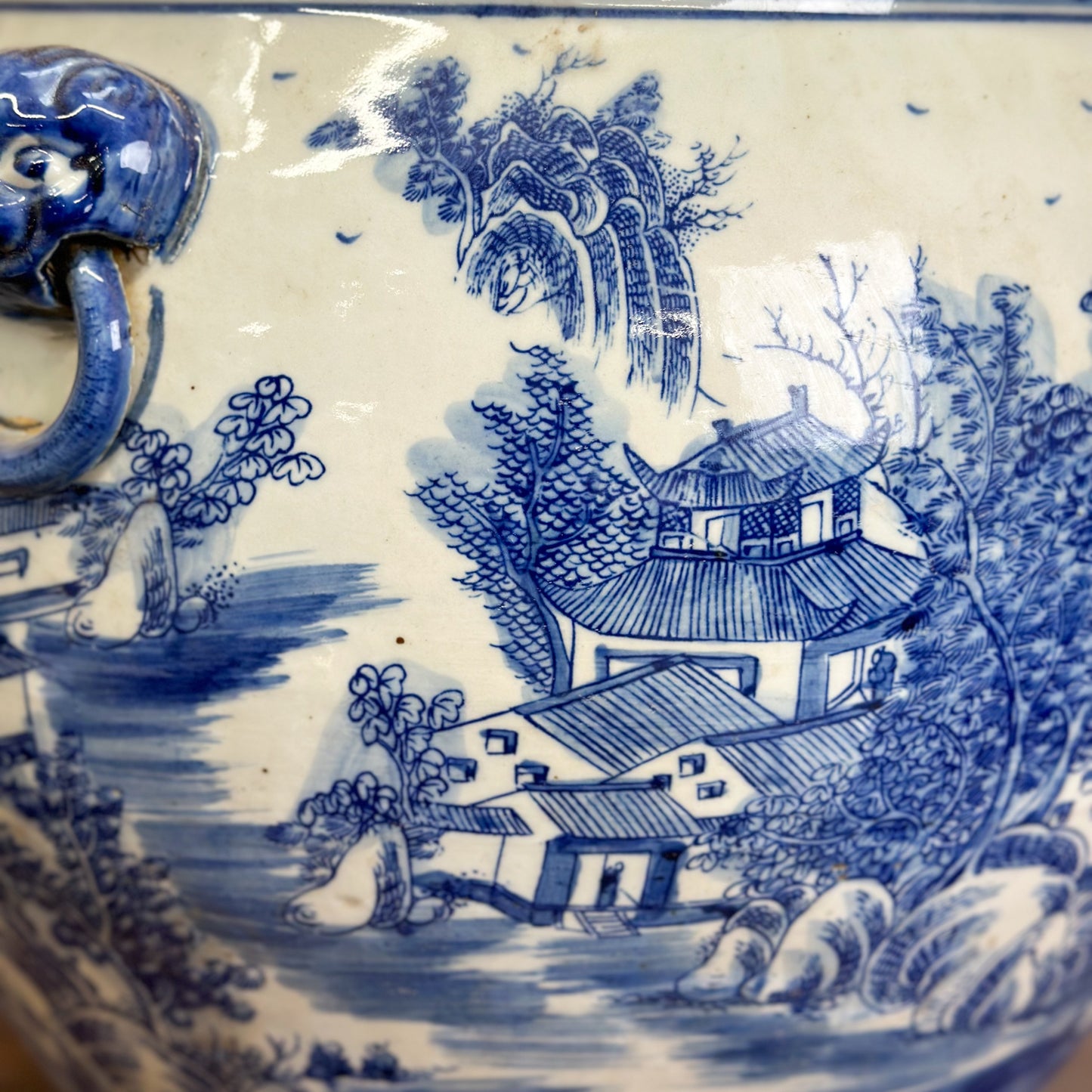 Village Scene Porcelain Planter with Handles