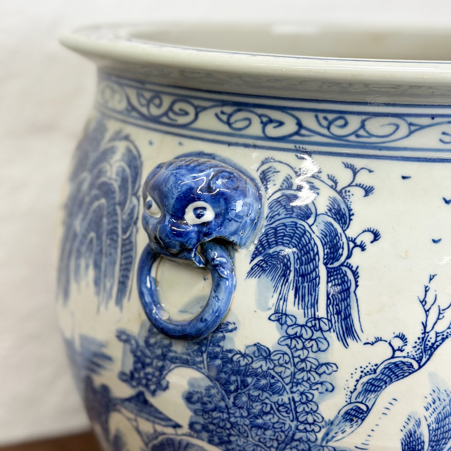 Village Scene Porcelain Planter with Handles