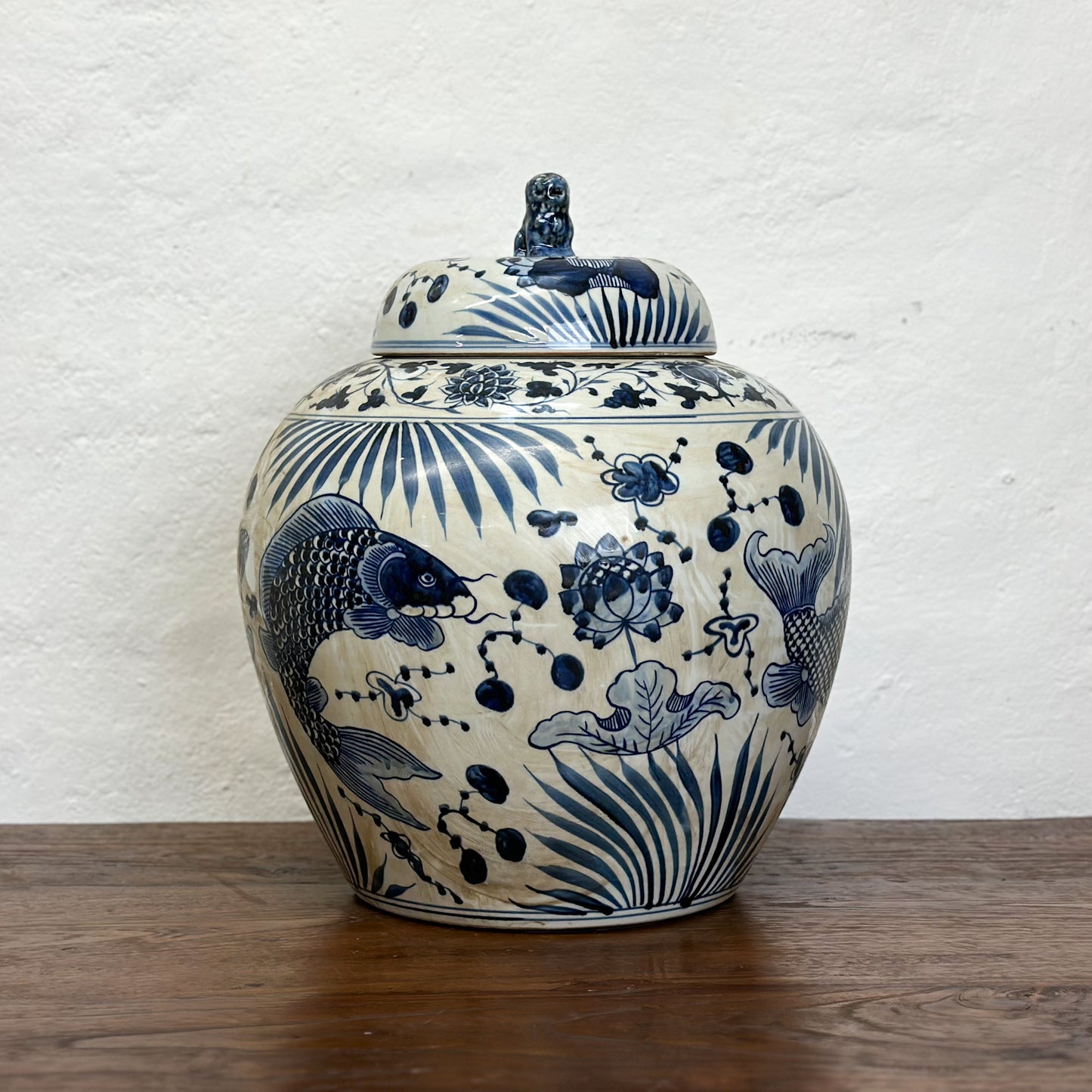Squat Fish Porcelain Container with Foo Dog Lid
