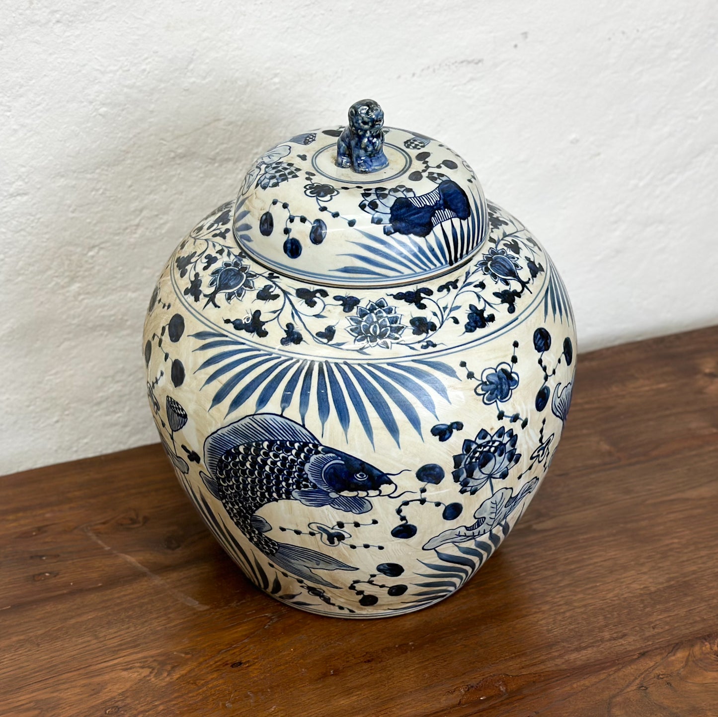 Squat Fish Porcelain Container with Foo Dog Lid