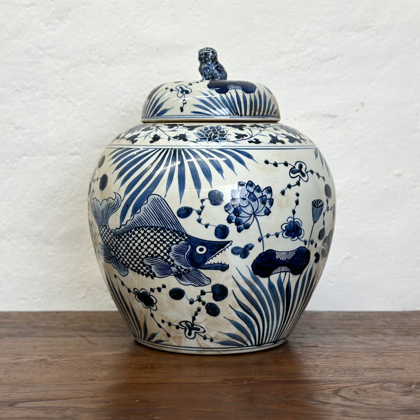 Squat Fish Porcelain Container with Foo Dog Lid