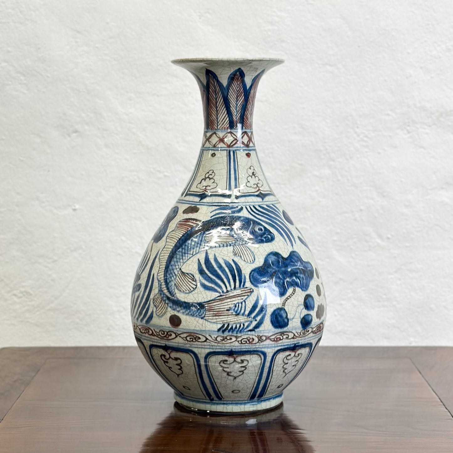 Fish Pond Globular Porcelain Vase