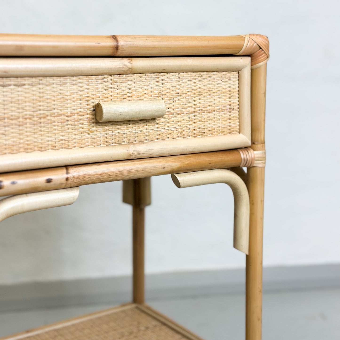 Cane & Rattan Bedside Table with Drawer