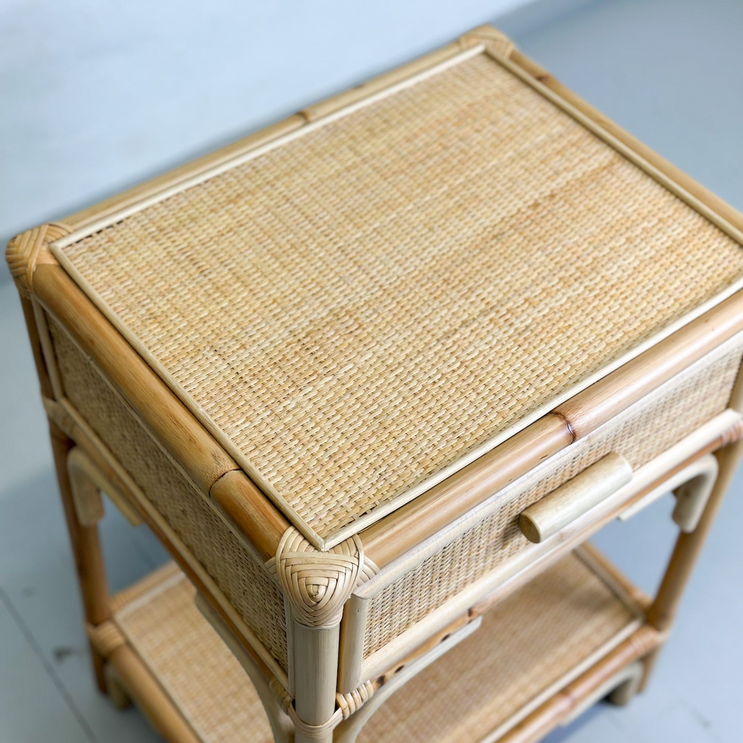 Cane & Rattan Bedside Table with Drawer